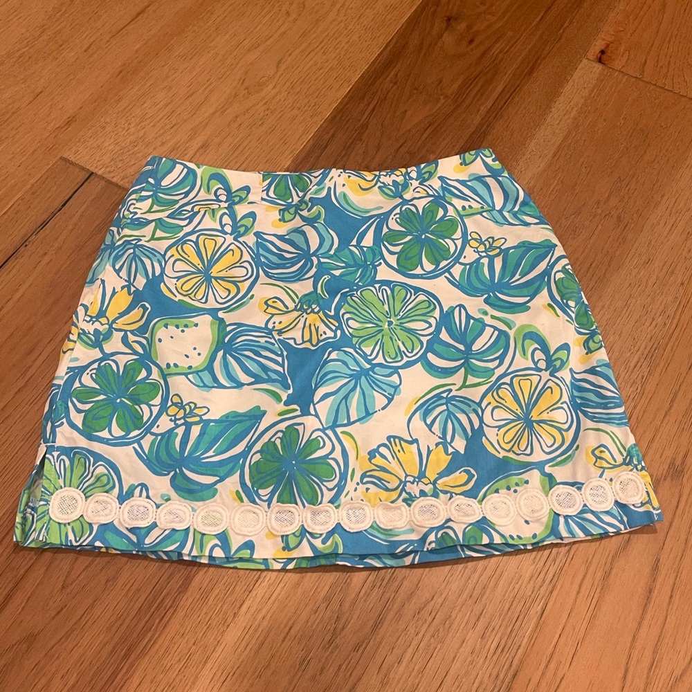 Lilly Pulitzer Blue and Green Floral Mini Skirt
